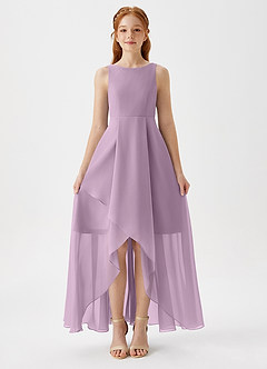Azazie Lizette Junior Abito A-Line in Chiffon Plissettato Glicine image3