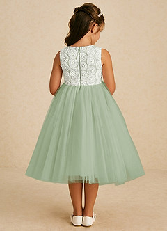 Azazie Missy Flower Girl Dresses Ivory Dusty Sage A-Line Sleeveless Tulle Dress image5