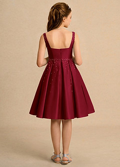 Azazie Jello Girls Formal Flower Girl Dresses Burgundy Ball-Gown Pleated Matte Satin Dress image2