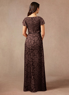 Azazie Lehi Kleider für die Brautmutter A-Linie U-Boot Ausschnitt Blumen-Burnout Kleid Ganache image2