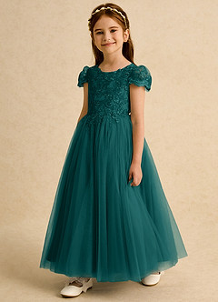 Azazie Puff Flower Girl Dresses Peacock Ball-Gown Lace Tulle Dress image2