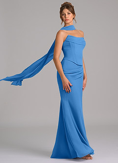 Azazie Sorrel Vestidos de damas de honor Vestido de Azul Grisaceo de Gasa de Corte Sirena con Corsé image3