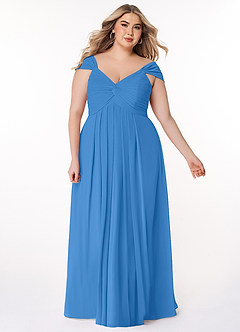 Azazie Kaitlynn Bridesmaid Dresses Blue Jay Empire Ruched Chiffon Convertible Dress image10