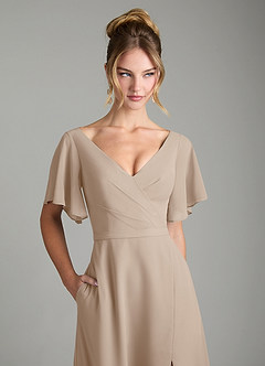 Azazie Ambrosia Bridesmaid Dresses Taupe A-Line Pleated Chiffon Dress image2