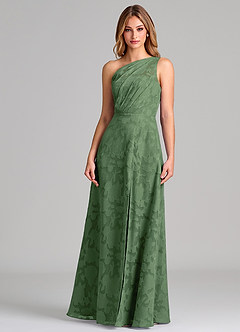 Azazie Phaedra Abiti da Damigella Abito A-Line in Burnout Floreale Monospalla Eucalipto image5