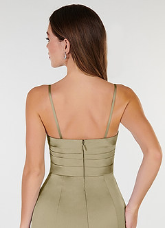 Azazie Yola Bridesmaid Dresses Moss Green Sheath V-Neck Pleated Stretch Satin Convertible Dress image8