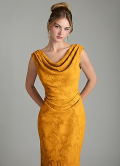 Azazie Kieryn Bridesmaid Dresses Butterscotch Mermaid Pleated Floral Burnout Dress image6