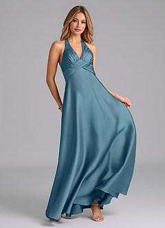 Azazie Tessie Vestidos de damas de honor Vestido de Bermudas de Satén Elástico de Corte en A con Plisado image4