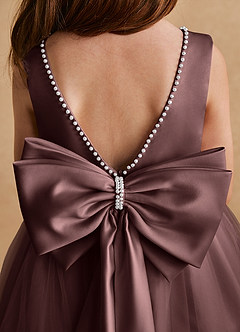 Azazie Cookie Flower Girl Dresses Espresso A-Line Bow Tulle Dress image6
