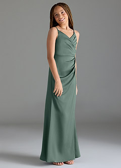Azazie Maci Junior Sea Moss Mermaid Pleated Stretch Satin Dress image4