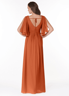 Azazie Temeka Robes de demoiselle d'honneur Robe Trapèze en Mousseline de soie Rayé Orange Brûlée image2