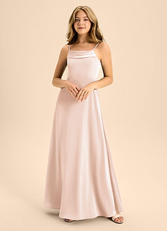 Azazie Anselie Junior Vestido de Rosa Rubor de Satén Elástico de Corte En A con Vestidos sin tirantes image3