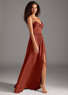 Azazie Zeya Bridesmaid Dresses Terracotta A-Line Pleated Stretch Satin Dress image6