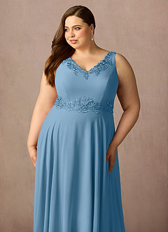 Azazie Devana Kleider für die Brautmutter A-Linie Pailletten Chiffon Kleid Stahlblau image15