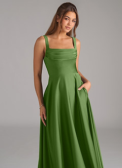 Azazie Shaude Brautjungfernkleider A-Linie Plissee Stretch-Satin Kleid Basilikum image2