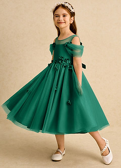 Azazie Juni Robe Demoiselle D'honneur Fillette Robe Princesse en Tulle Plissée émeraude image3