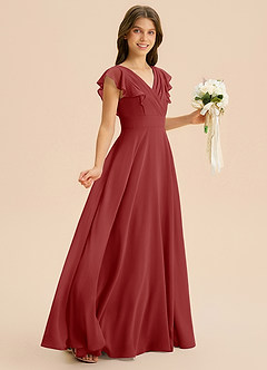 Azazie Anysa Junior Robe Trapèze en Mousseline de soie Rayé Rouille image5