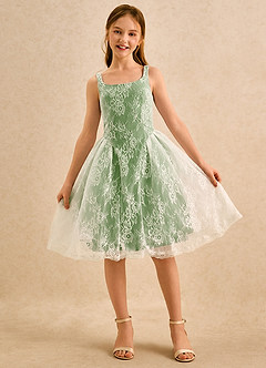 Azazie Cubbie Girls Formal Blumenmädchenkleider A-Linie Spitze Kleid Basilikum image4