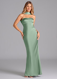 Azazie Lusinda Brautjungfernkleider Meerjungfrau-Linie Schulterfrei Stretch-Satin Kleid Agave image3