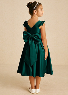 Azazie Francine Flower Girl Dresses Pine A-Line Bow Matte Satin Dress image1