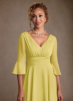 Azazie Eire Kleider für die Brautmutter A-Linie Plissee Chiffon Kleid Kanarienvogel image5