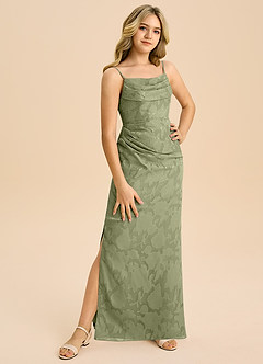 Azazie Mai Junior Etui Plissee Blumen-Burnout Kleid Pistazie image4