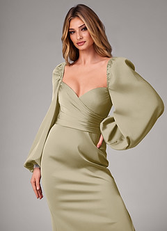 Azazie Sonata Bridesmaid Dresses Moss Green Sheath Long Sleeve Stretch Satin Convertible Dress image6