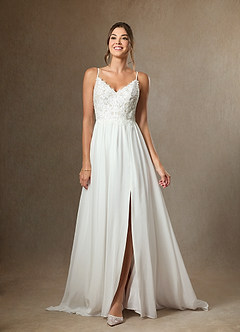 Azazie Gala Hochzeitskleider A-Linie Spitze Chiffon Kleid Diamantweiß image5