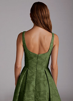 Azazie Amalie Bridesmaid Dresses Olive A-Line Pleated Floral Burnout Dress image6