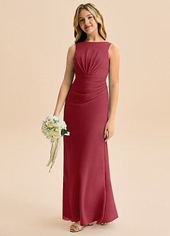 Azazie Floris Junior Robe Trapèze en Mousseline de soie Plissée Grenade image1