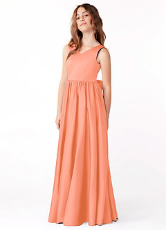 Azazie Hathaway Junior A-Linie Schleifen Matte Satin Kleid Sonnenuntergang image4