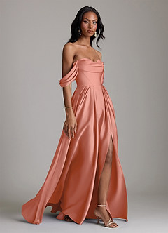 Azazie Loisa Brautjungfernkleider A-Linie Schulterfrei Stretch-Satin Kleid Lachsrosa image6