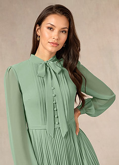 Azazie Adellah Mère de la mariée Robes Robe Trapèze en Mousseline de soie Plissée Matcha image5