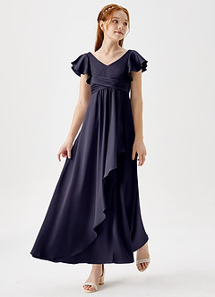 Azazie Omari Junior Stormy A-Line Pleated Stretch Satin Dress image3
