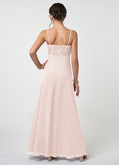 Azazie Sonya Junior Robe Trapèze en Mousseline de soie Dentelle Rose Pétale image2