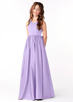 Azazie Hathaway Junior Lilac A-Line Bow Matte Satin Dress image3