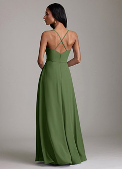 Azazie Naeem Bridesmaid Dresses Olive A-Line V-Neck Ruffle Chiffon Dress image2