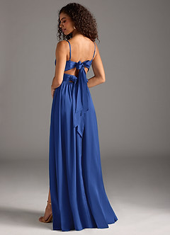 Azazie Zeya Bridesmaid Dresses Royal Blue A-Line Pleated Stretch Satin Dress image1