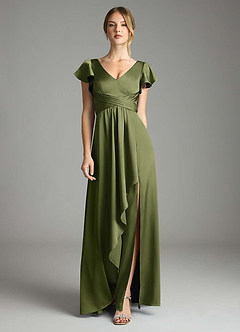 Azazie Omari Bridesmaid Dresses Olive A-Line Stretch Satin Dress image3