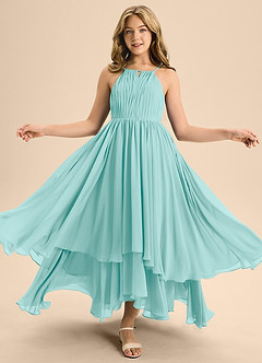 Azazie Elliora Junior A-Linie Plissee Chiffon Kleid Aqua image5