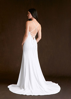 Azazie Mia Abiti da Sposa Abito Sirena in Crepe Elasticizzato Bianco Diamante image4