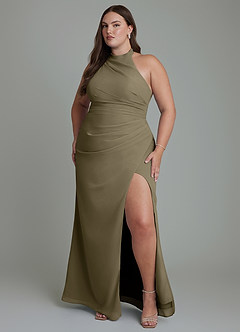 Azazie Jemma Bridesmaid Dresses Willow Green Sheath Pleated Chiffon Dress image7