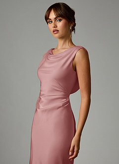 Azazie Kieryn Vestidos de damas de honor Vestido de Rosa Polvorienta de Satén Elástico de Corte Sirena con Plisado image6