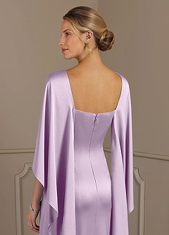 Azazie Eli Mother of the Bride Dresses Frosted Lilac Sheath Boatneck Stretch Satin Dress image6