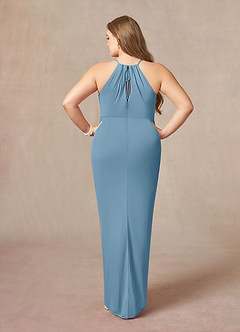 Azazie Hadid Mother of the Bride Dresses Steel Blue Sheath Pleated Mesh Dress image8