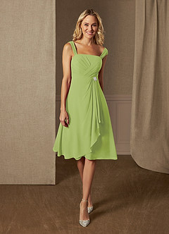 Azazie Olivia Final Sale Pear A-Line Square Neckline Pleated Chiffon Dress image6