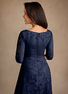 Azazie Durant Mother of the Bride Dresses Dark Navy A-Line Pleated Floral Burnout Dress image5