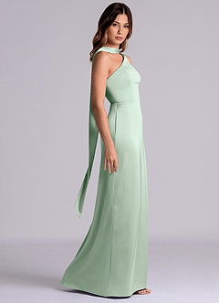 Azazie Philana Bridesmaid Dresses Agave A-Line One Shoulder Stretch Satin Dress image3