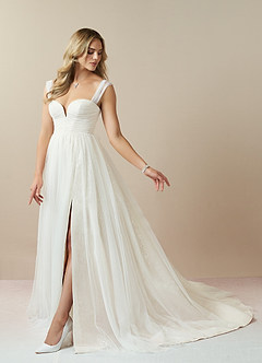 Azazie Maia Wedding Dresses Diamond White Cream A-Line Off the Shoulder Tulle Dress image7
