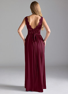 Azazie Elly Bridesmaid Dresses Mulberry A-Line Lace Stretch Satin Dress image2